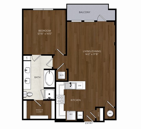 Floor plan for 1 bed, 1 bath, 871 sqft